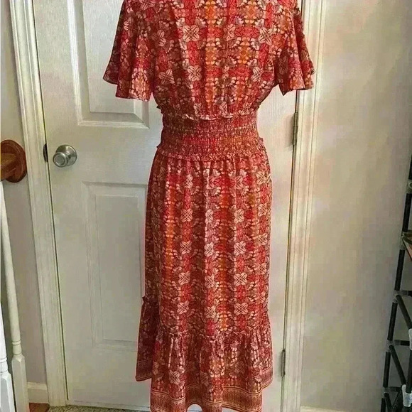 Max Studio NWT Red Floral Short Sleeve Maxi Dress Womens Size Medium - Picture 4 of 12